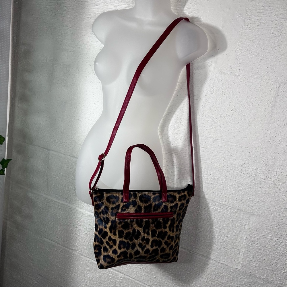 Red and leopard shoulder purse